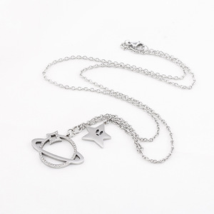 Star Planet Pendant Necklace <b>Titanium</b> Steel Rhinestone Charm Unisex Gift Jewelry - Product Image 4