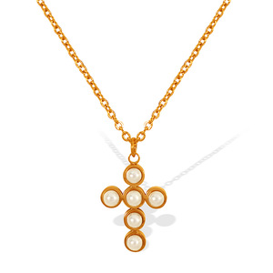 สร้อยคอรูปกากบาทประดับมุกเทียม โซ่ทอง สำหรับผู้หญิง สวมใส่ได้ทุกวัน - Product Image 5