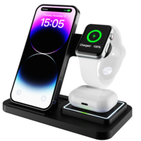 Station de charge électrique sans fil 4-en-1 avec QC3.0 et Type-C pour iPhone 15 Pro Max/14/13 Series pour I Watch LED Night Light