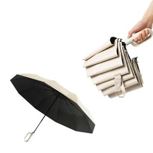 Foldable Ring Buckle Solid Colors Uv Resistant <b>Windproof</b> Automatic Folding <b>Umbrella</b> With Hook Handle - Product Image 2