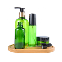 Pot en verre givré pour crème, gel de beauté vert, huile essentielle, flacon en verre, ensemble de soins corporels
