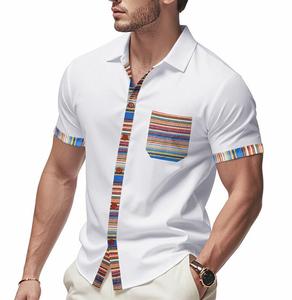 Nouvelle chemise cardigan à manches courtes pour <span class=keywords><strong>homme</strong></span>, style bohème décontracté et ample, couleurs contrastées, pour l'été - Product Image 3