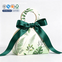Boîte cadeau personnalisée à motif de feuilles vertes avec poignée ronde, ruban en satin, papier alimentaire, emballage pour pâtisserie, gâteau, OEM ODM