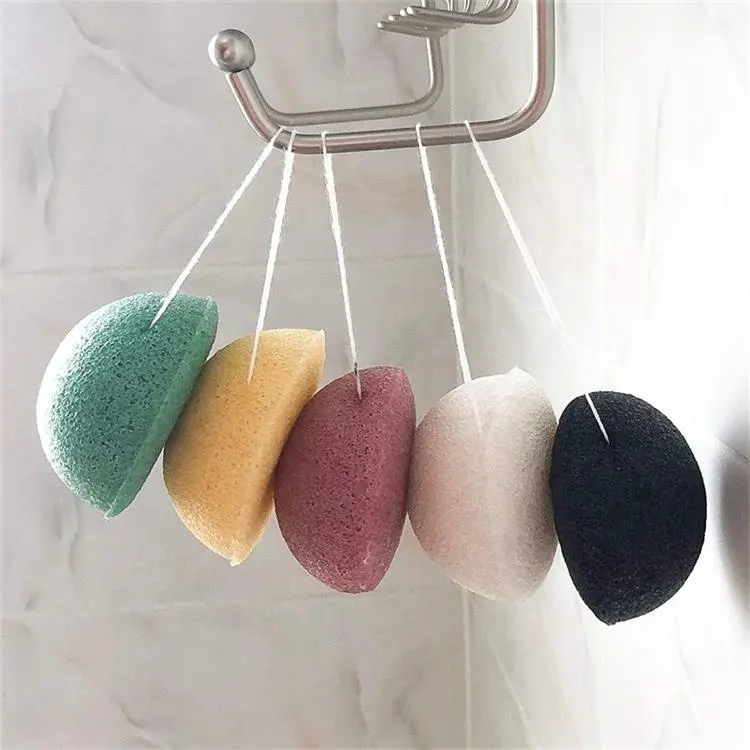 Konjac-esponja 100% Natural con forma de Media bola para exfoliación facial y limpieza profunda de poros, varios colores, venta al por mayor