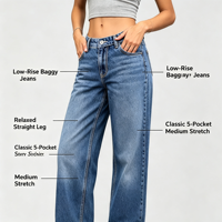 Jeans de style bureau pour femme, taille basse, coupe droite ample, en denim extensible, style décontracté tendance à la cheville