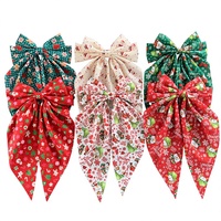 Barrette à cheveux Noël imprimée avec grand nœud, double couche et longue queue, motif bonhomme de neige et sapin, accessoire capillaire cadeau pour femmes et filles