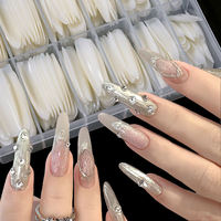 240 Uñas Postizas Profesionales XXL Extra Largas, Tipo Ataúd, Transparentes, Ovaladas, Almendradas, Francesas, Cuadradas, Transparentes, para Presionar
