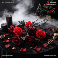 Rose artificielle gothique noire et rouge à tige unique pour Halloween, série sombre, fleur artificielle pour la décoration de la maison, vente en gros