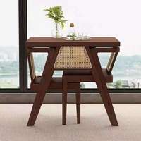 Ensemble de table à manger compacte moderne de qualité supérieure en bois massif avec chaises en rotin pour balcon