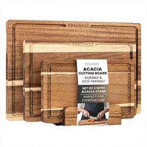 Juego de 3 Tablas de Cortar de Madera de Acacia, Reutilizables, Cuadradas, de 2.0 cm de Grosor, con Ranura para Jugos, para Carne y Queso. - Product Image 4