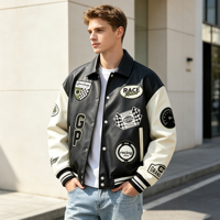 Veste coupe-vent personnalisée ODM pour homme, veste en cuir de pilote brodée pour homme, veste de style universitaire streetwear, veste d'hiver pour homme
