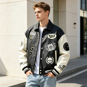 Veste coupe-vent personnalisée ODM pour homme, veste en cuir de pilote brodée pour homme, veste de style universitaire streetwear, veste d'hiver pour homme - Product Image 2