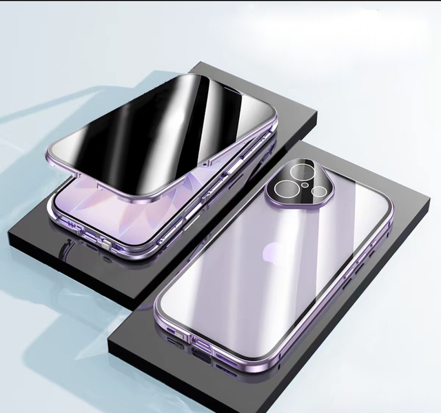 Double Sided Tempered Glass Privacy Screen Phone Case with Camera Lens Protection Magnetic Cover for iPhone 17 16 15 14 Pro Max