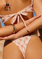 2026 Bloemenprint Tweedelig Stretch Bikini Set Op Maat Gemaakt Zwempak Fabrikanten Dames Geruite Brede Band Hoge Snijding Zwemkleding