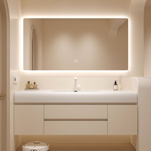 Mueble de baño moderno con lavabo integrado de tacto suave, nuevo lavabo, espejo inteligente y gabinete. - Product Image 4