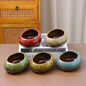 Glazed Ceramic Pottery Succulent <b>Planter</b> Colorful Elliptical <b>Bowl</b> Design Indoor Garden Decor Drainage Hole Flower Pots - Product Image 1