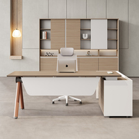 Ensemble de bureau de direction de luxe 2,0 m, table de patron moderne en bois avec armoire de classement et chaise ergonomique, mobilier modulaire