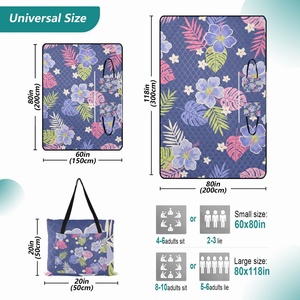 60x80in Hawaii Tropical Flowers Custom Logo Extra <b>Large</b> Quilteds Stripe Folding Picnic <b>Mat</b> Tote Bag - Product Image 3