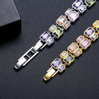 Bracelet multicolore en zircon taille émeraude et baguette couleur bonbon, plaqué or 18 carats, en laiton, bracelets arc-en-ciel pour femme, bijoux
