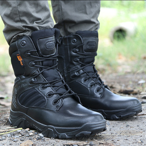 Bottes de Combat de Randonnée en Cuir pour Hommes, Bottes Tactiques Noires, Chaussures de Sécurité pour la Chasse et le Désert - Product Image 4