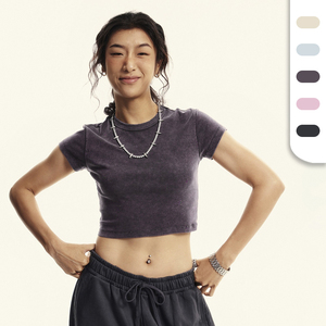 Camisetas Cortas Ajustadas <span class=keywords><strong>de</strong></span> Verano para Chicas, con Mezcla <span class=keywords><strong>de</strong></span> Algodón, Logotipo Personalizado, Estilo Retro Lavado, Manga Corta - Product Image 1