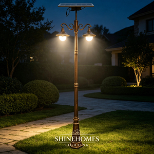 Lampadaire Solaire Vintage en Aluminium et Verre, Bronze Antique, Double Tête, Capteur Automatique pour Éclairage de Villa, Allée, Communauté et Aménagement Paysager - Product Image 3