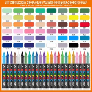 Juego de 48 Marcadores de Pintura Acrílica de Colores, Rotuladores con Punta de Pincel Plana de 6 mm para Artistas, Manualidades, Tela - Product Image 4