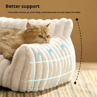 Lit pour animaux de compagnie en forme de canapé rayé, transfrontalier, toutes saisons, chaud pour l'hiver, très confortable, antidérapant, amovible et lavable