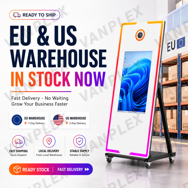 32/43 Inch Touch Screen Magic Mirror Photo Booth 65" Mirror Shell Event Selfie Booth with Wheels US Warehouse Fast Shipping