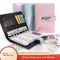 Carnet à spirales A6 scintillant avec verrouillage par code et mot de passe, planificateur de budget des revenus et des dépenses domestiques, carnet de suivi des économies