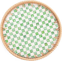 Plateau de service rond en rotin avec incrustation de nacre, finition laquée portable, décoration pour salle de bain et cuisine, plateau pour café/pain/fruits