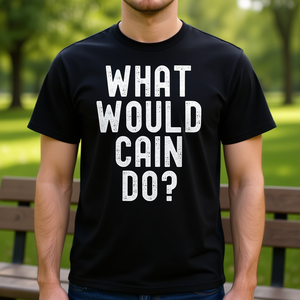 ¿Qué haría Caine? Camiseta sárdastica personalizada con nombre, unisex, para adultos, de manga corta, cuello redondo, estampada en serigrafía - Product Image 3