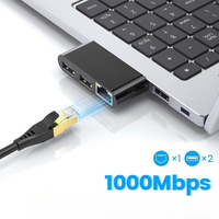 Hub USB-C 4-en-1 prêt à être expédié avec adaptateur Ethernet RJ45 et 3 ports USB 2.0 pour clavier mécanique, souris et station d'accueil pour ordinateur portable