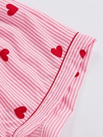 Conjunto de Pijama de Manga Corta con Cuello para Mujer, Diseño ODM con Estampado de Corazones y Rayas, Pijamas Bonitos para Verano