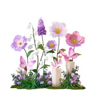 Grande Composition Florale en Papier Finie, Décoration Scénique de Fleurs Artificielles Violettes, Installation Artistique 3D Papillon du Jardin de Monet