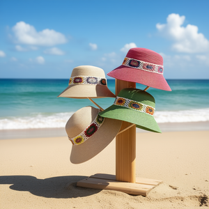 Sombrero de Paja con Adorno de Encaje Blanco, Estilo Escamas de Pescado, Unisex, para Playa y Verano - Product Image 2