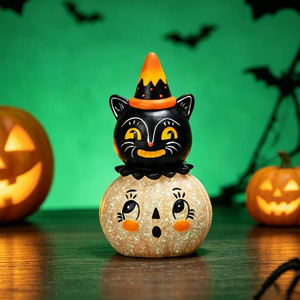Ornamento in Resina Gatto Nero per Halloween e Giorno dei Morti - Dimensioni Personalizzabili, Prodotto in Cina per Feste o Regali - Product Image 1