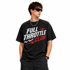Oversized Full Throttle Club Racing Top Unisex Vintage Washed Check Flag Graphic Casual Sports <b>Tshirt</b> Wholesale - Product Image 2