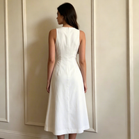 Robe longue blanche unie sans manches à col rond pour femme, coupe trapèze élégante avec ourlet à volants, décontractée, infroissable, respirante, OEM