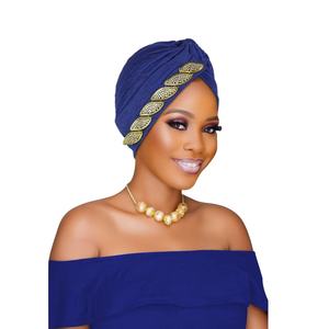 Gorro de cabeza tradicional africano con diamantes de imitación, turbante Hijab de mujeres musulmanas latinoamericanas, fabricante de sombreros de moda para venta al por mayor - Product Image 4