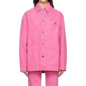 Veste en jean surdimensionnée pour femme avec fermeture à boutons pression, grandes poches à rabat, logo personnalisé, veste en denim rose en coton - Product Image 1