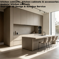 Meuble de cuisine modulaire haut de gamme en bois massif, design classique, avec îlot et armoire coulissante, pour villa moderne et minimaliste