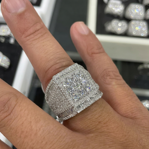 Geometric Cocktail <b>Ring</b> Women's Rhodium Plated Stainless Steel Cubic Zirconia Pave Setting Engagement Wedding Glam Style - Product Image 1