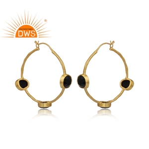 Pendientes de Ónice Negro, Estilo Indio, Chapados en Oro, Plata 925, Pendientes de Aro para Mujer, Fabricante de Joyería, Colección Vintage - Product Image 2