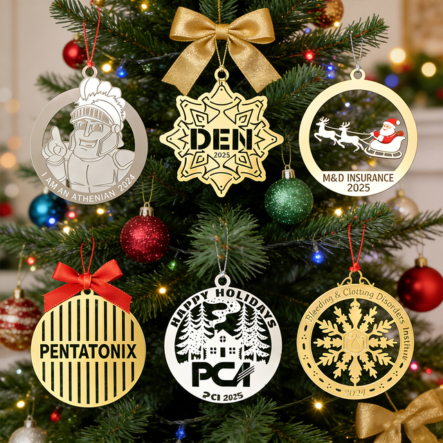Factory Customized Gold Silver Stainless Steel Christmas Ornaments Laser Cutting Engraving for Xmas Tree Decorations