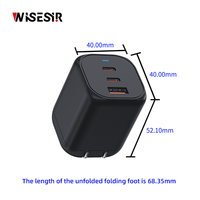 Chargeur rapide WISESIR 65W GaN QC3.0 3 ports Type-C USB-PD PPS OTP CE ROHS 92% d'efficacité Prise murale pour téléphone portable