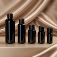 Flacons cosmétiques en verre noir brillant avec bouchon à vis, disponibles en tailles 10 ml, 15 ml, 20 ml, 30 ml, 50 ml, 100 ml