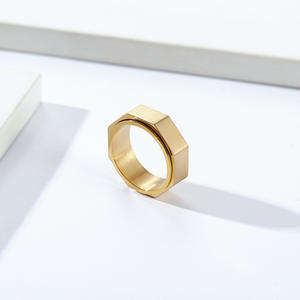 Minimalist Unisex Octagonal Rotating <b>Ring</b> Steel Gold Black Matte Finish Daily Jewelry Geometric Shape - Product Image 3