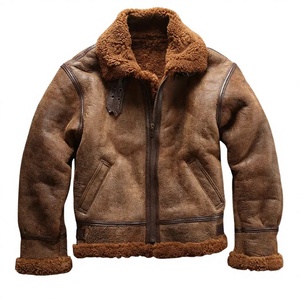 Chaqueta de Cuero Genuino Marrón para Hombre, Estilo Racer, Cuello Alto, Cierre de Cremallera, Sólida, Casual, de Lona, Impermeable, para Otoño e Invierno - Product Image 1