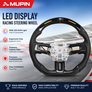 Volant en fibre de carbone LED RPM pour <span class=keywords><strong>Ford</strong></span> Mustang Ecoboost GT Shelby 2018 2019 2020 <span class=keywords><strong>2021</strong></span> 2022 2023, cuir chauffant, stock USA - Product Image 1